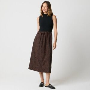 J. Crew Printed mockneck knit mixed-media dress Black Brown Animal print ST NWT